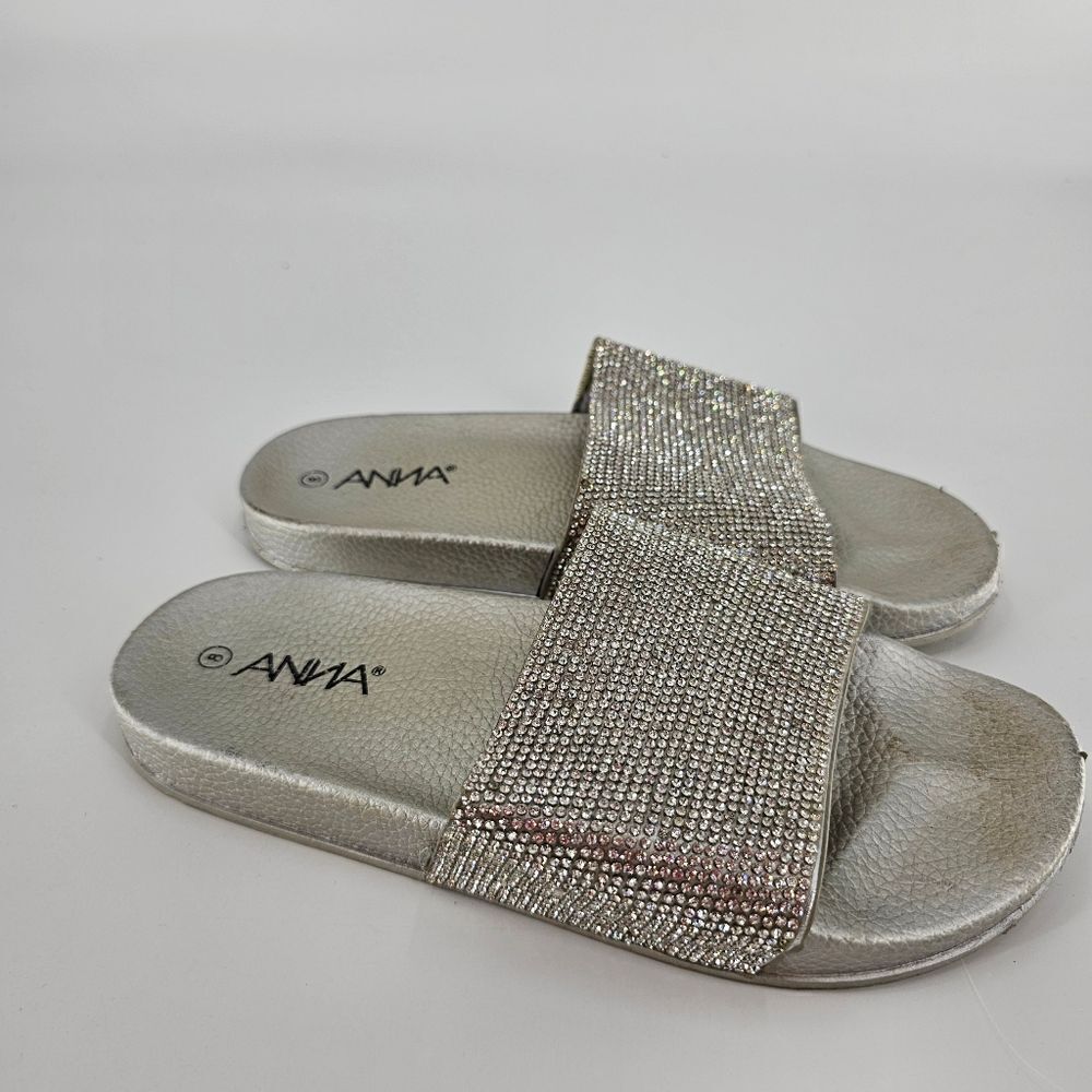 Anna 8 rhinestone slides gems jewels silver sandals slip on